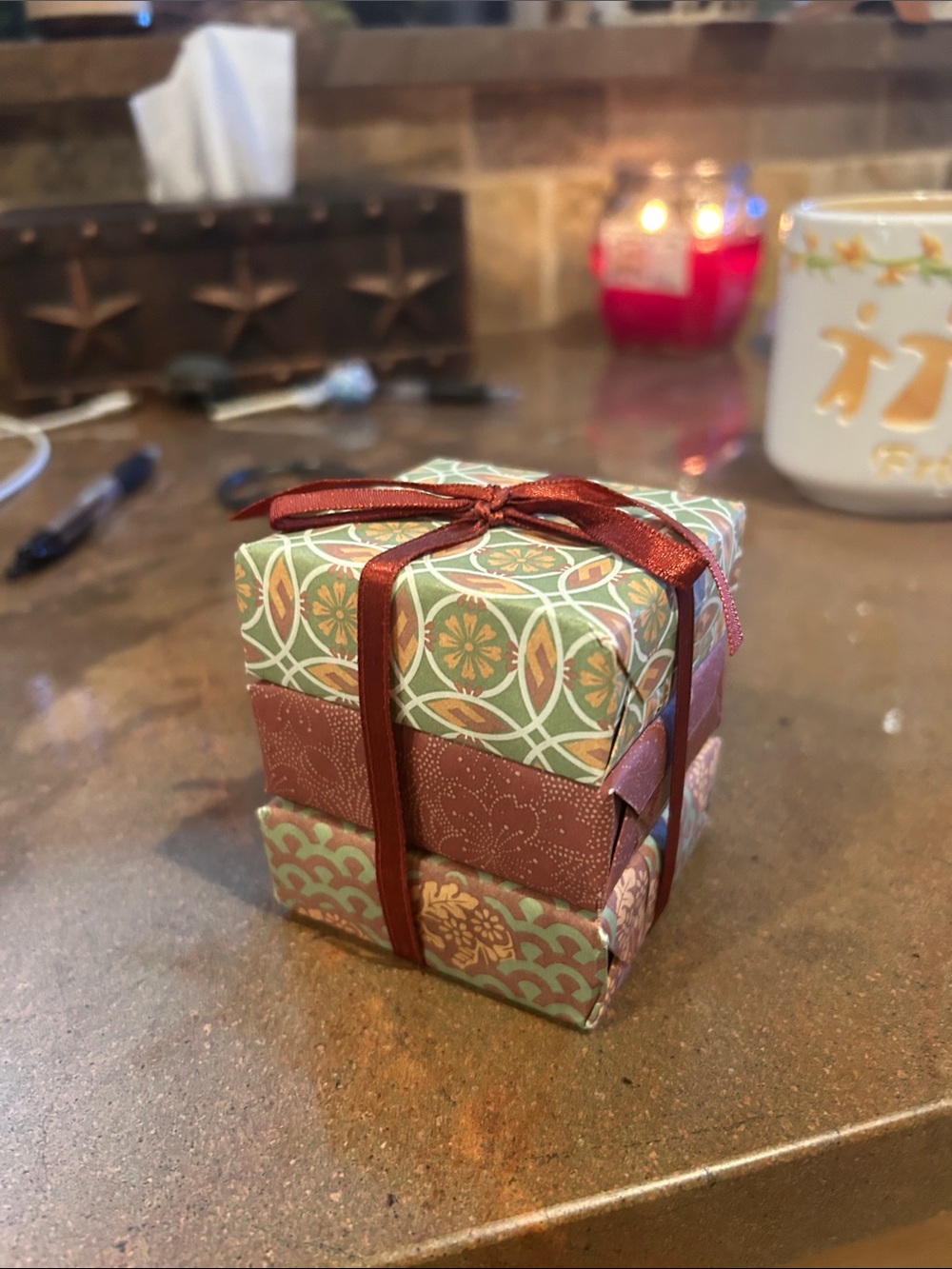Mint Green and Rust Patterned Gift Box Set of soaps